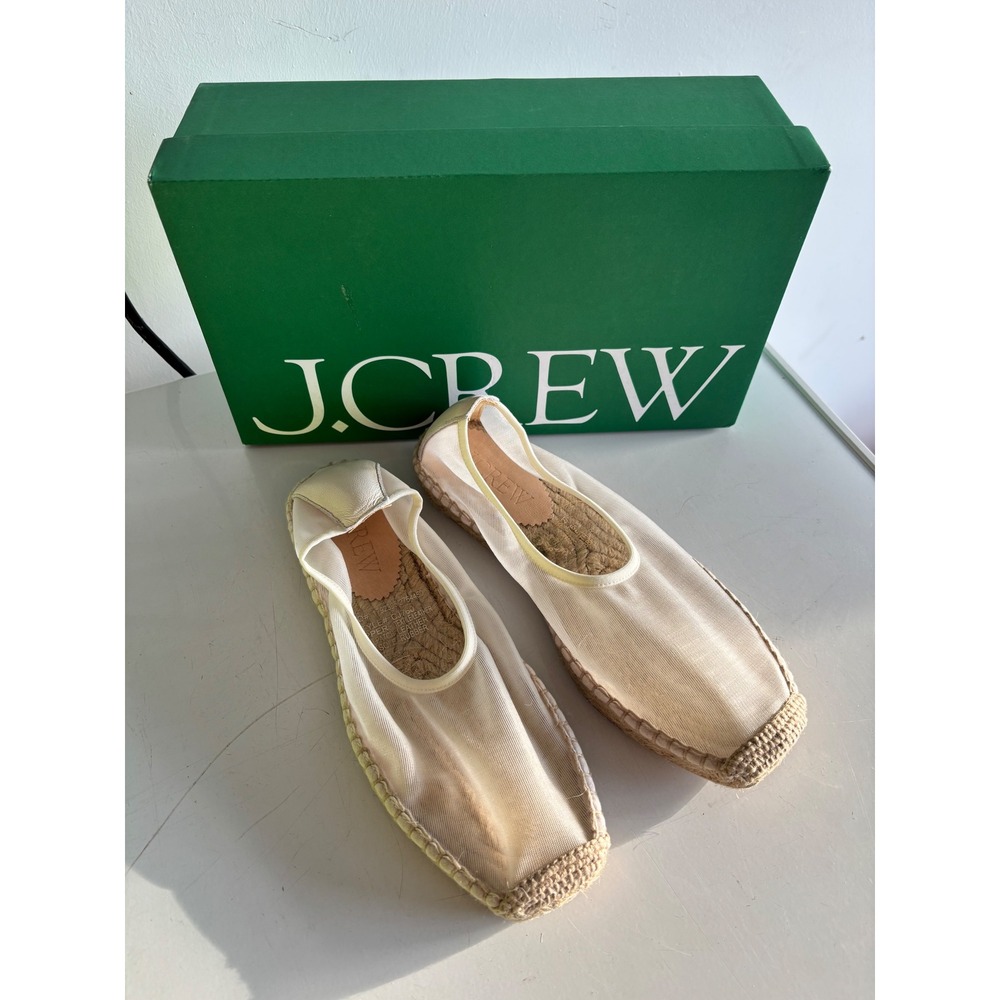J. Crew Mesh Espadrille Flat Summer Linen Ivory CJ760 Womens 6.5 Made in Spain